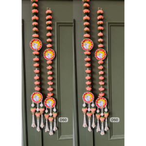 peach-ganesha-embellished-floral-toran-with-tassels-auspicious-door-decor-set-of-3-pair