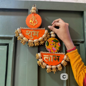 luxury-pink-velvet-shubh-labh-hanging-with-golden-bell-tassels-set-of-3-pair-copy