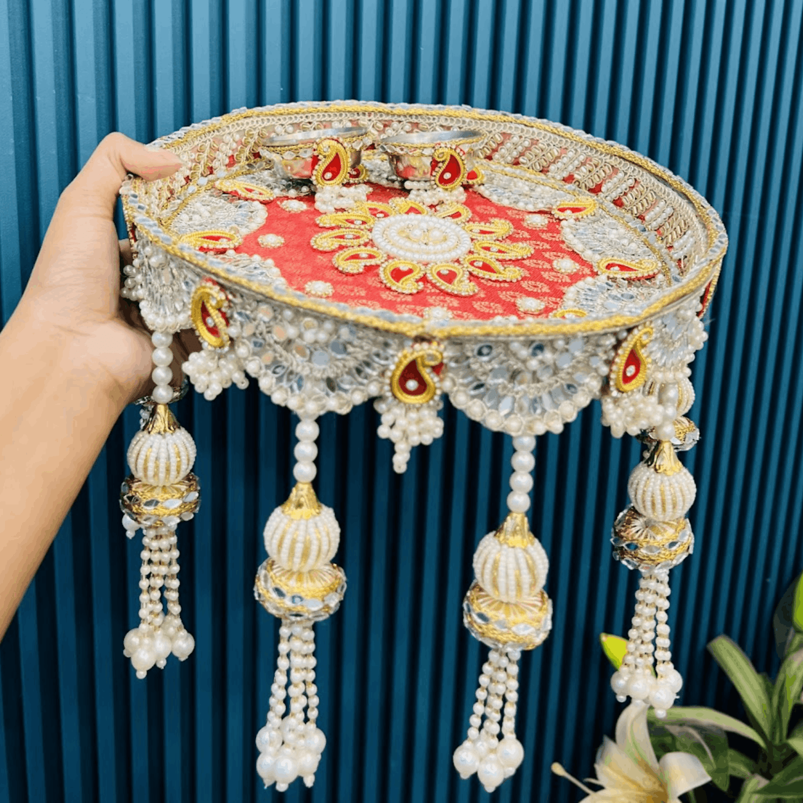 Beautiful Pooja Thali with Different Colors-10 inch(Pack of 1) - Image 3