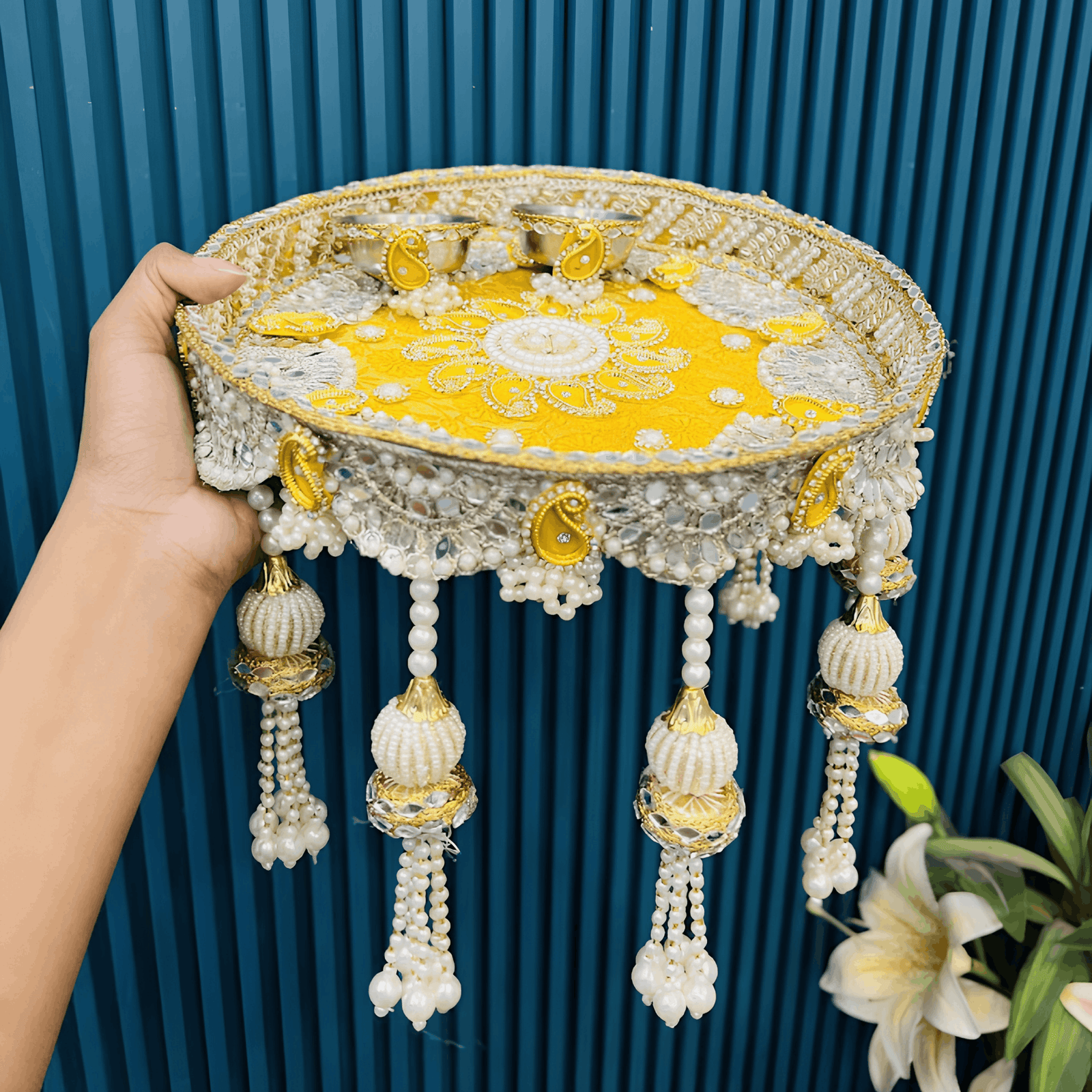Beautiful Pooja Thali with Different Colors-10 inch(Pack of 1) - Image 2