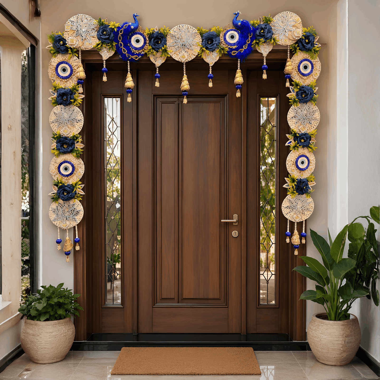 Peacock Themed Toran with Side Hangings-40 inch each (Set of 1)